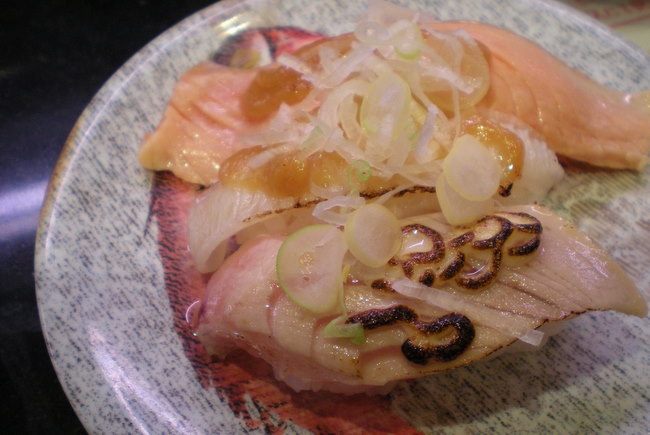 trio of grilled toro sushi