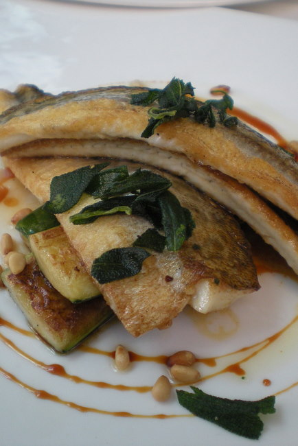 King George whiting with grilled zucchini, pinenuts and kecap manis