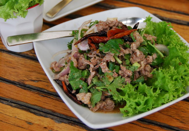 larb ped spicy minced duck salad