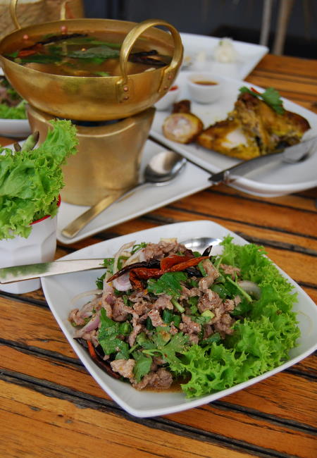 larb ped spicy minced duck salad